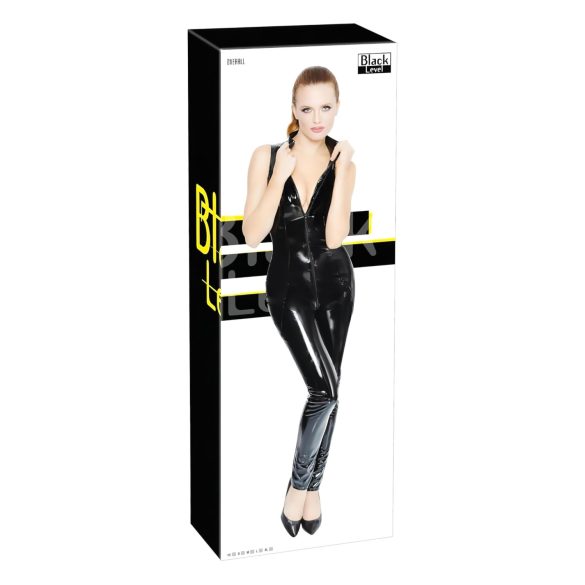 Black Level - Glänzender Overall mit Reißverschluss (schwarz) - L