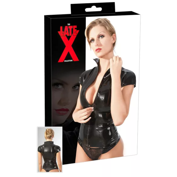 LATEX - Kurzärmliges Oberteil mit Reißverschluss (schwarz) - 2XL
