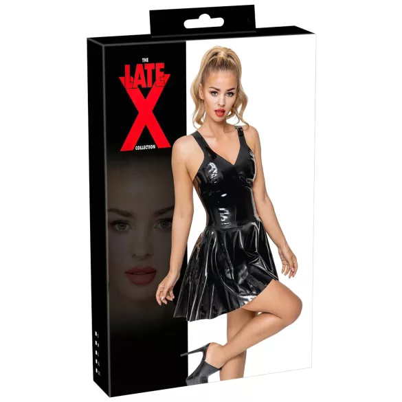 LATEX - Minikleid mit Rüschensaum (schwarz)