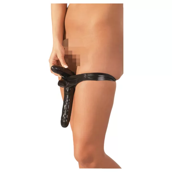 LATEX - Slip mit innen und außen Dildo - schwarz (S-L)