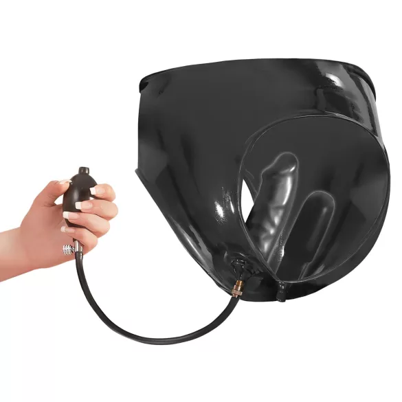 LATEX - Damen-Slip 2er mit pumpbarem Innen-Dildo (schwarz)