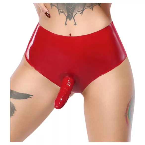 LATEX - Slip mit realistischem Dildo (rot)