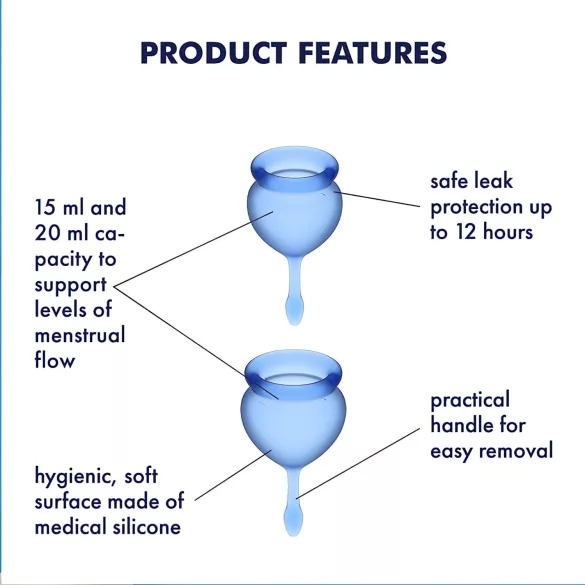 Satisfyer Feel Good - Silikon-Menstruationstassen-Set (blau, 2 Stück)