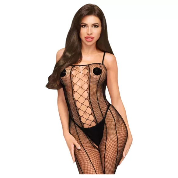 Penthouse Drop-Dead - Netzstreifen, offener Overall (schwarz) - XL