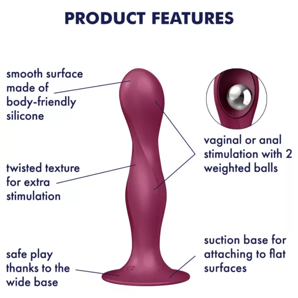 Satisfyer Double Ball-R - Gewichtetes Dildo mit Saugfuß (rot)