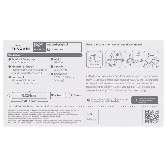 Sagami Original 0,02 - Kondom - 55mm (12 Stk)