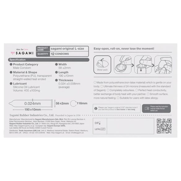 Sagami Original 0,02 L - Kondom - 58mm (12 Stück)