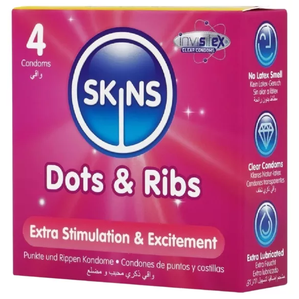 Skins - geripptes und genopptes Kondom (4 Stk)