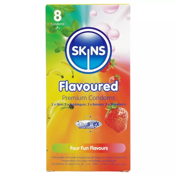 Skins - aromatisierte Kondome - Minze, Kaugummi, Banane, Erdbeere (8 Stück)