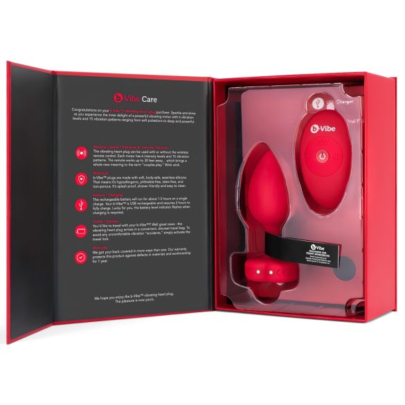 b-vibe heart - Wiederaufladbarer Analvibrator mit Fernbedienung (rot)