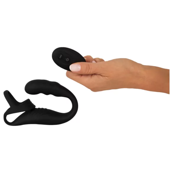 Rebell - Prostata-Vibrator mit Penis- und Hodenring (schwarz)