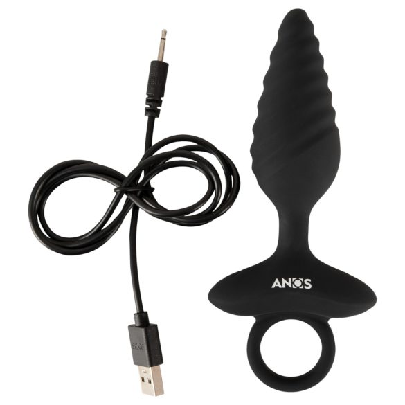 ANOS - Gerippter vibrierender Analplug (schwarz)