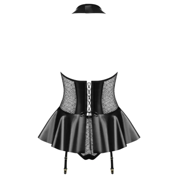 Obsessive - Korsett und String im Lack-Look (schwarz) - L/XL