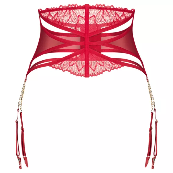 Obsessive Matildea - Spitzen-Strumpfhalter mit Ketten (Rot) - L/XL