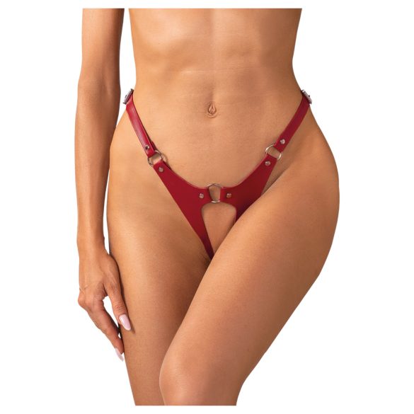 Obsessive Inferro - Rot verstellbarer Open-Tanga im Leder-Look