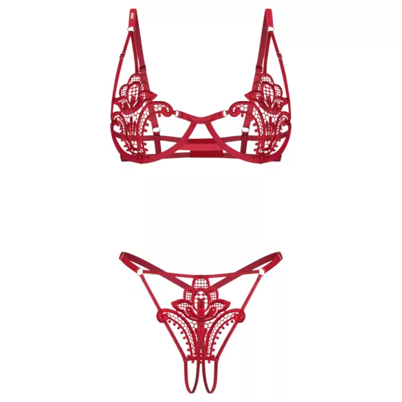 Obsessive Luise - zweiteiliges Dessous-Set mit Tulpenmuster (rot) - L/XL