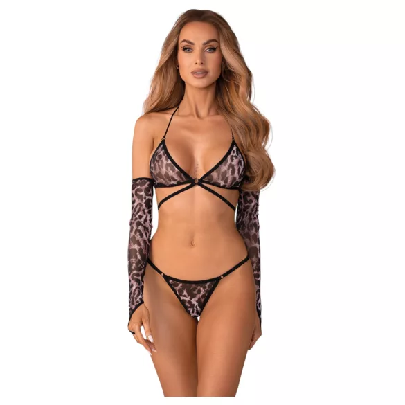 Obsessive Addia - Leopardenmuster-Netz-Set - L/XL
