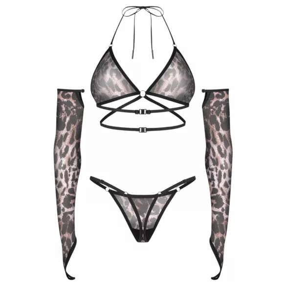 Obsessive Addia - Leopardenmuster-Netz-Set - L/XL