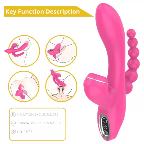 Erospace Sweet Play - G-Punkt-Vibrator mit Analsonde und Saugfunktion (rosa)