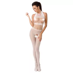   Passion BS048 - offener weißer Netz-Overall mit Halsband (S-L)
