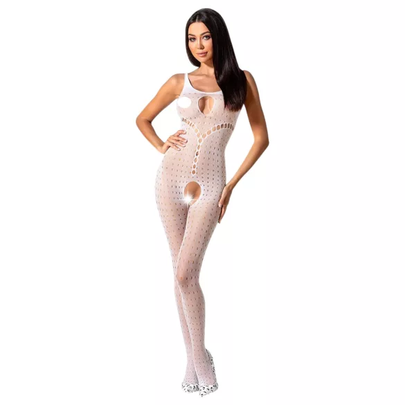 Passion BS078 - offener, gepunkteter Overall (weiß) S-L