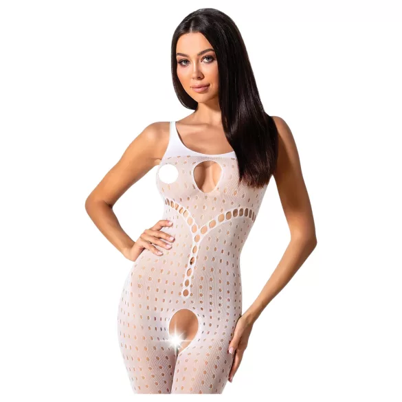 Passion BS078 - offener, gepunkteter Overall (weiß) S-L