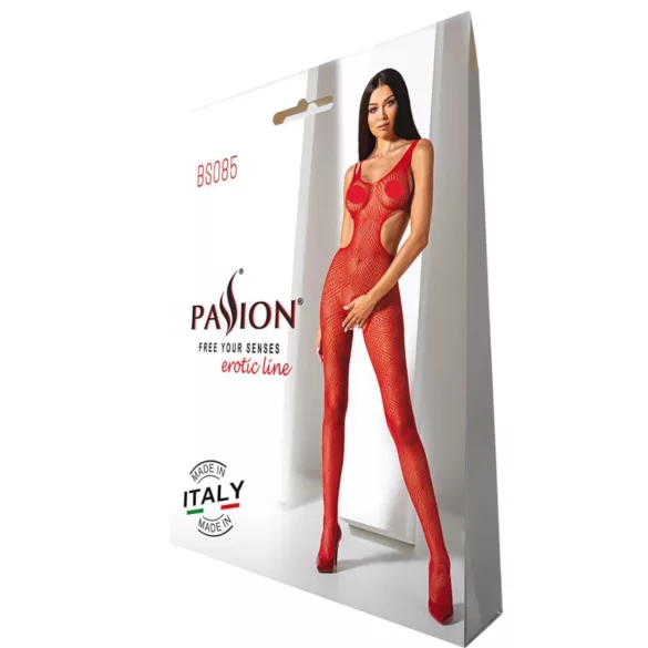 Passion BS085 - Mosaikmuster, offener Overall (rot) - S-L