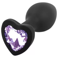   Sunfo - Silikon Analplug mit herzförmigem Stein (schwarz-lila)