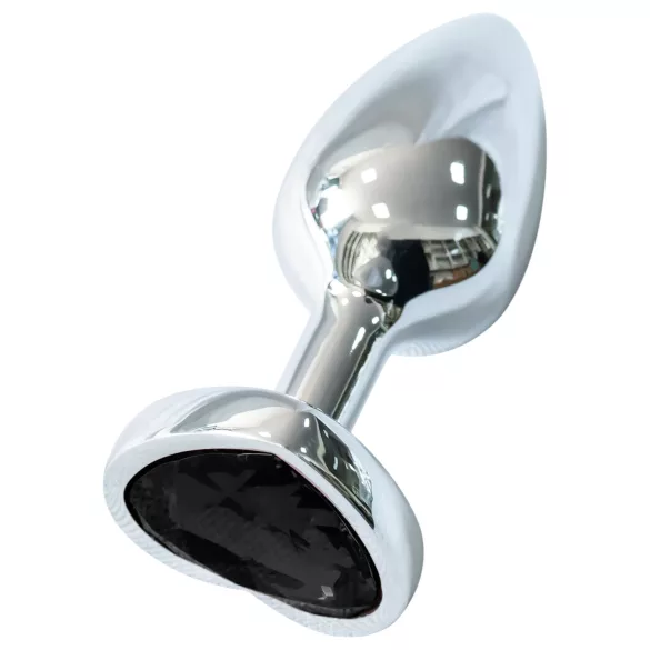 Sunfo - Metall Analplug mit herzförmigem schwarzen Stein (Silber)