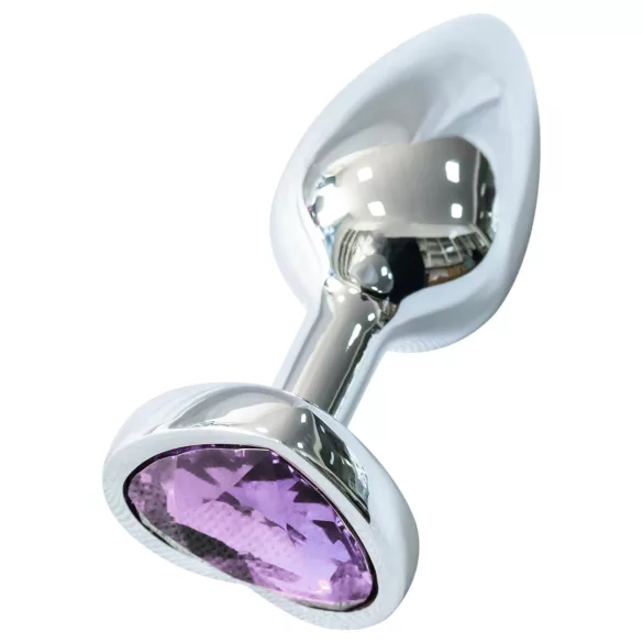 Sunfo - Metall Anal Plug mit herzförmigem lila Stein (silber)