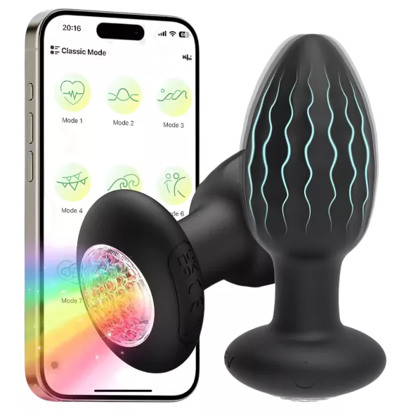 Desirel - Vibrations-Analplug mit farbwechselnder LED-Beleuchtung - app-gesteuert, 10 Vibrationsmodi (schwarz)
