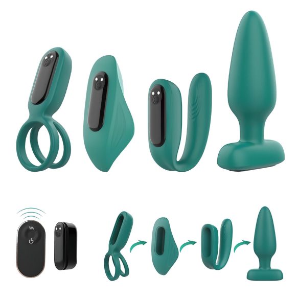 Sex HD - Akku, Fernbedienung, 4-teiliges Vibrator-Set (Grün)