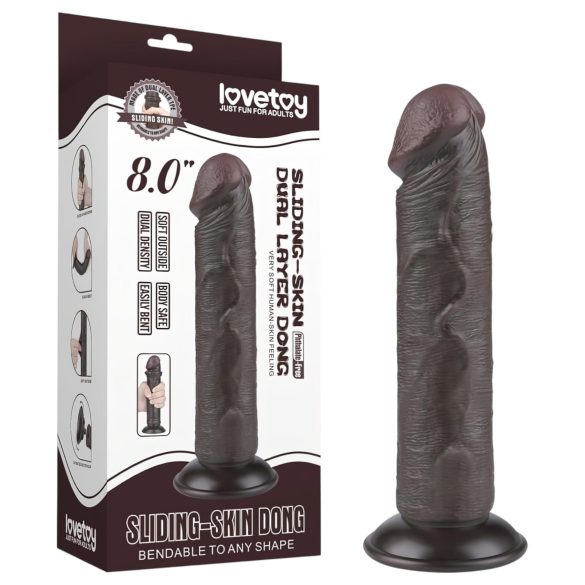 Lovetoy Sliding-Skin - Saugnapf Doppelschicht-Dildo - 20cm (braun)