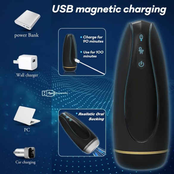 Sex HD Hawk - Akku Masturbator, Vibrierend-Saugend (Schwarz-Weiß)