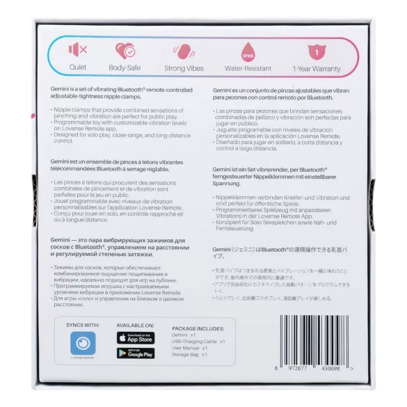 Lovense Gemini - App-gesteuerte vibrierende Brustwarzenklemmen (Pink)
