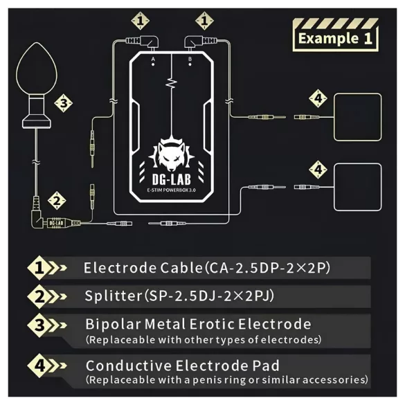 DG-LAB - Elektrodenverteiler von 2,5‑mm‑Buchse auf 2‑mm (schwarz)