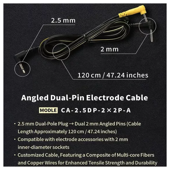 DG-LAB - Elektrodenkabel mit abgewinkelten 2‑mm‑Stiften (schwarz)
