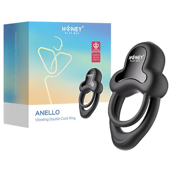 Honey Play Box Anello - Intelligenter Vibrations-Penis- und Hodenring (Schwarz)