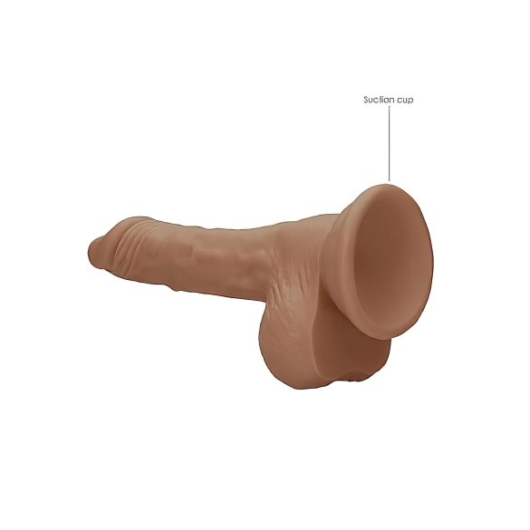 RealRock Dong 7 - Lebensechter Dunkel-Natur Dildo mit Hoden (17cm)