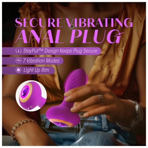 Oh My Gem – Vibrierender Analplug mit Kristall (lila)