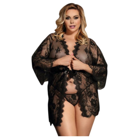 Subblime Queen Plus - Spitzenmorgenmantel-Set - Schwarz (XL-2XL)
