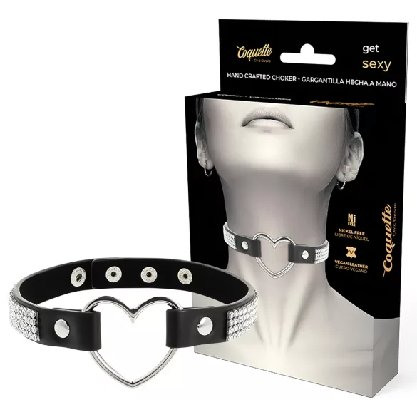 Coquette - Strass-Choker mit Herzanhänger (schwarz)