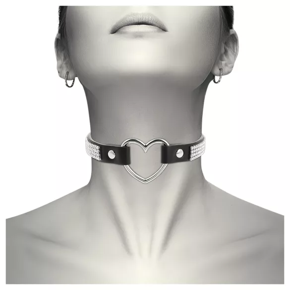 Coquette - Strass-Choker mit Herzanhänger (schwarz)