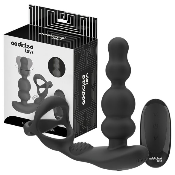 Addicted Toys - rotierender Analdildo mit Penisring (schwarz)