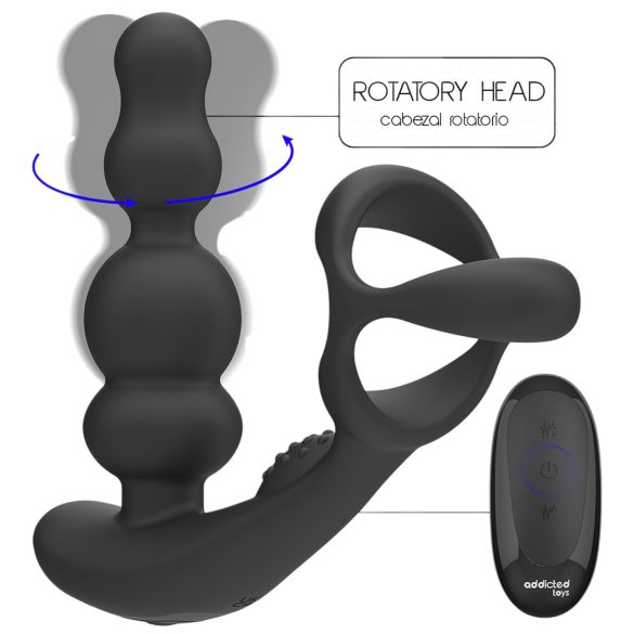 Addicted Toys - rotierender Analdildo mit Penisring (schwarz)