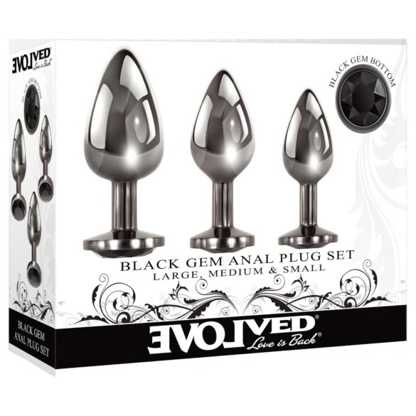Evolved Black Gem - Metall Analdildo-Set mit schwarzem Stein (Silber)