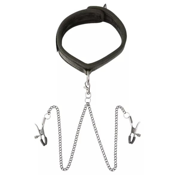 Sei Mio - Halsband & Brustwarzenklemmen (schwarz)