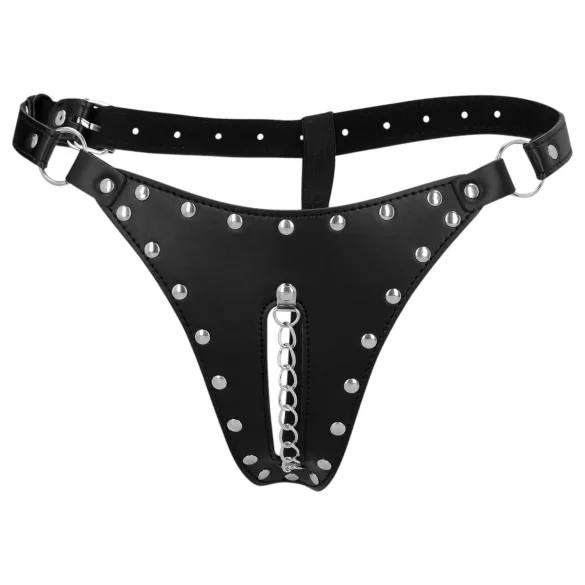Autsch! - Nieten-Keuschheitsgürtel-Tanga mit Kette (schwarz)