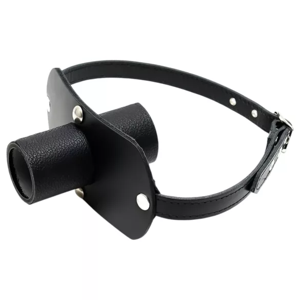 Rimba - Echte Leder Mundknebel mit Röhre (schwarz)