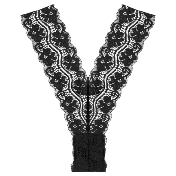 Pantyrebel - schwarzer wiederaufladbarer Lace-Tanga-Vibrator mit Funkfernbedienung (S-L)